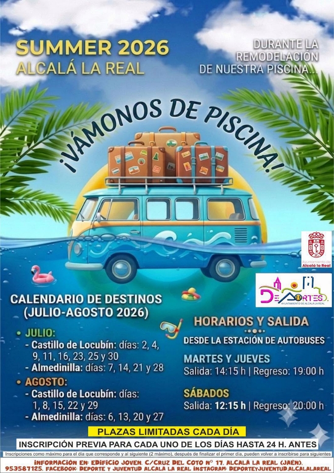 Autobús gratis a las piscinas de Almedinilla y Castillo de Locubín